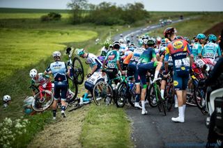 A massive crash during stage 2 of the 2025 Tour de Hongrie