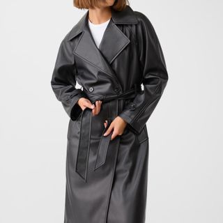 Stradivarius Long Faux Leather Trench Coat