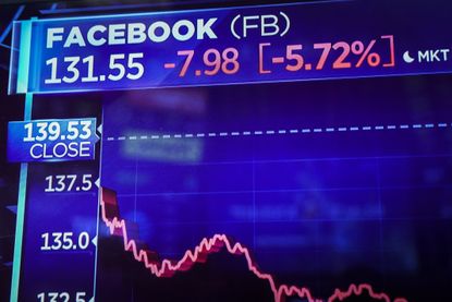 The Facebook stock on a screen in New York