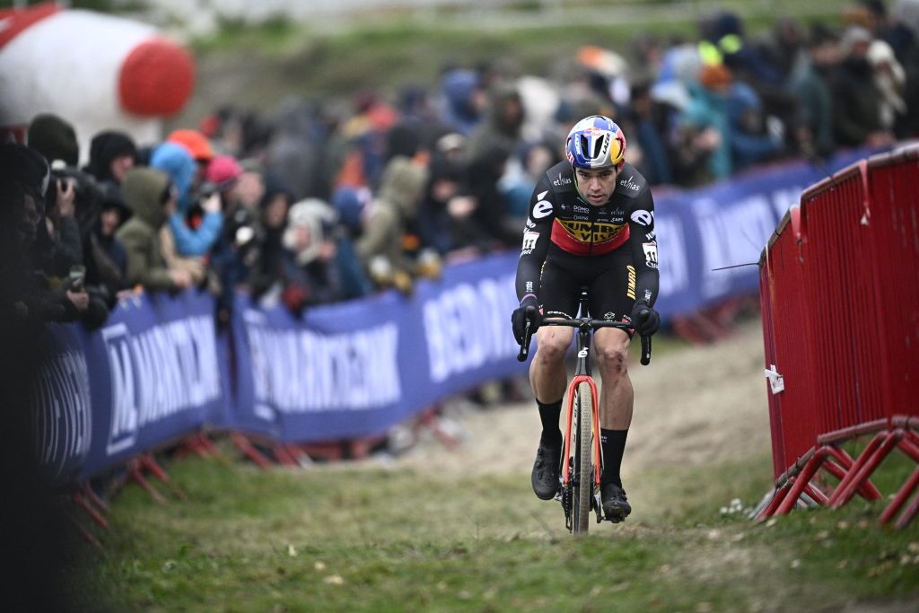 Belgian Wout Van Aert pictured in action during the mens race of the World Cup cyclocross cycling event in Antwerp on Sunday 04 December 2022 stage 8 out of 14 of the UCI World Cup competitionBELGA PHOTO JASPER JACOBS Photo by JASPER JACOBS BELGA MAG Belga via AFP Photo by JASPER JACOBSBELGA MAGAFP via Getty Images