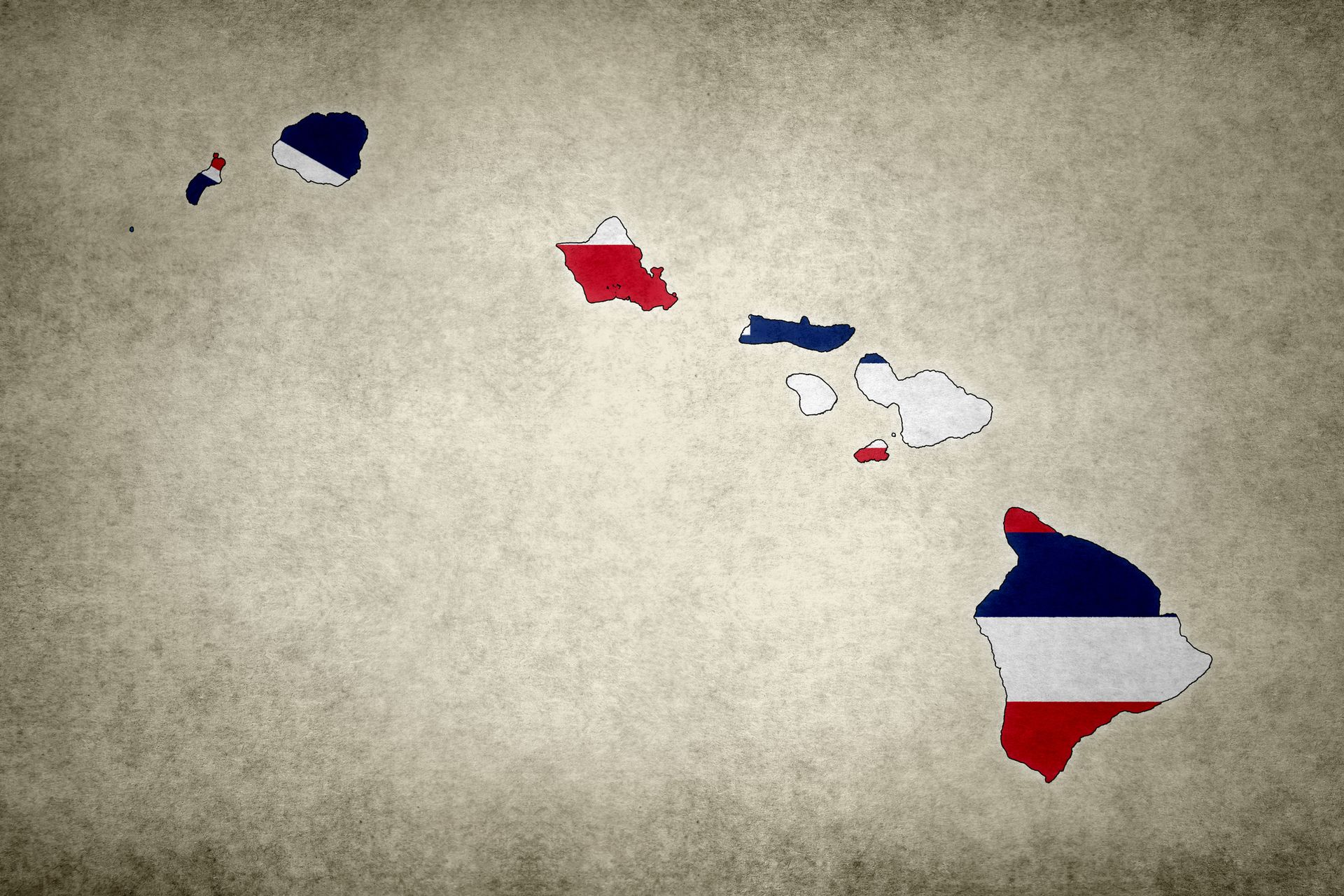 Grunge map of the state of Hawaii (USA) with its flag printed within its border