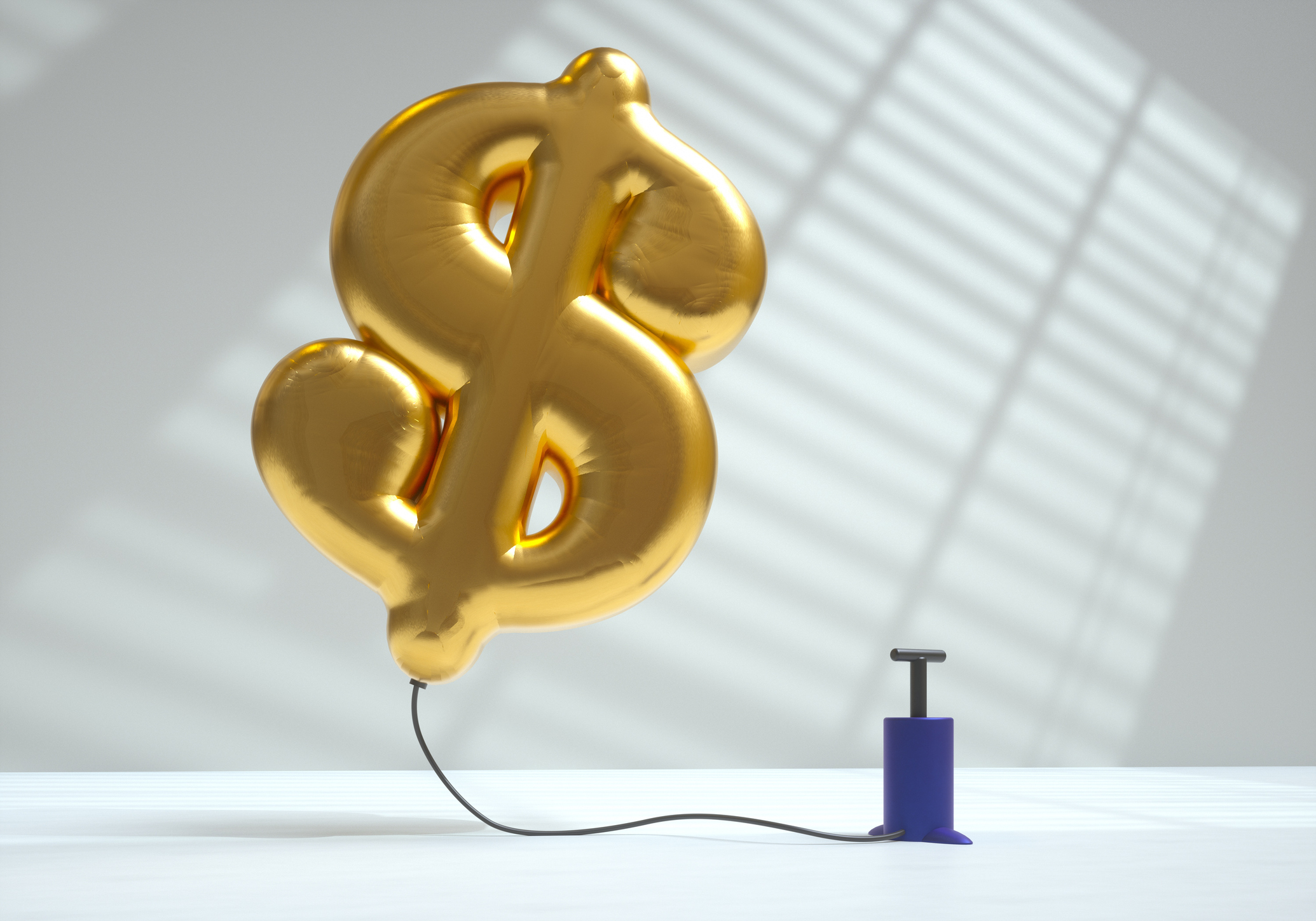 golden dollar sign balloon getting pumped up