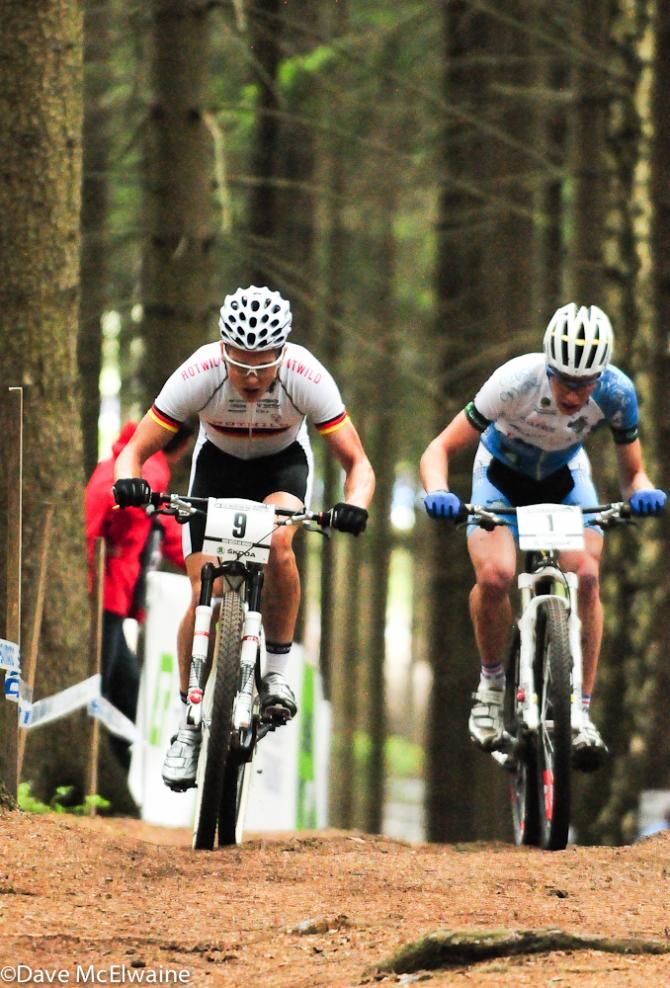 Raphael Gay (R) challenging Lukas Baum (L) for the race lead on the longest climb
