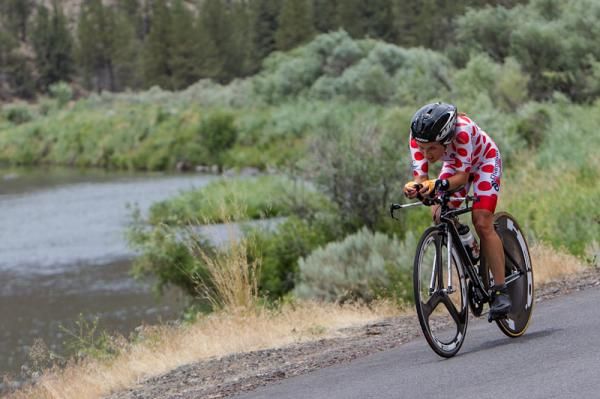Lex Albrecht (Optum) comes past with the top climber's jersey.