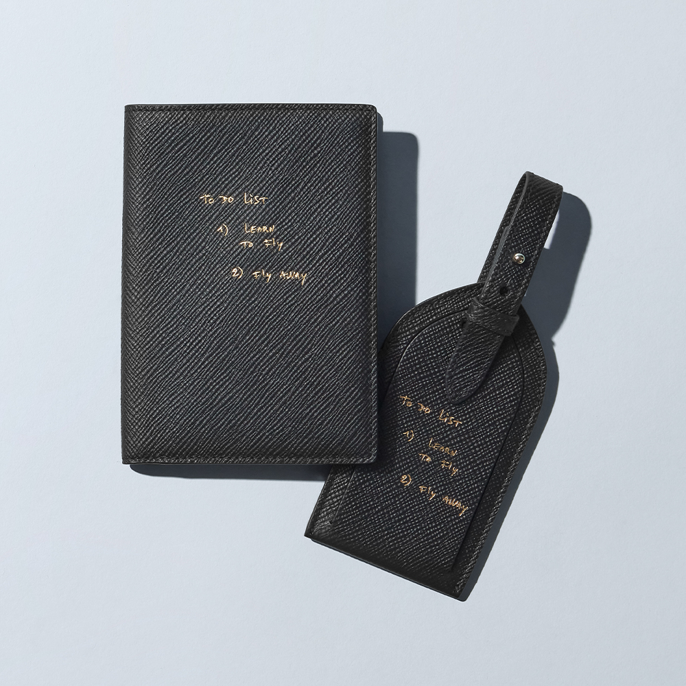 Smythson x Thomas Leelu passport cover and luggage tag