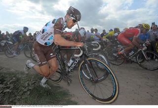 Ag2r's Steve Chainel tries running over the pave instead
