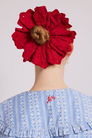 Embroidered Scrunchie in Red