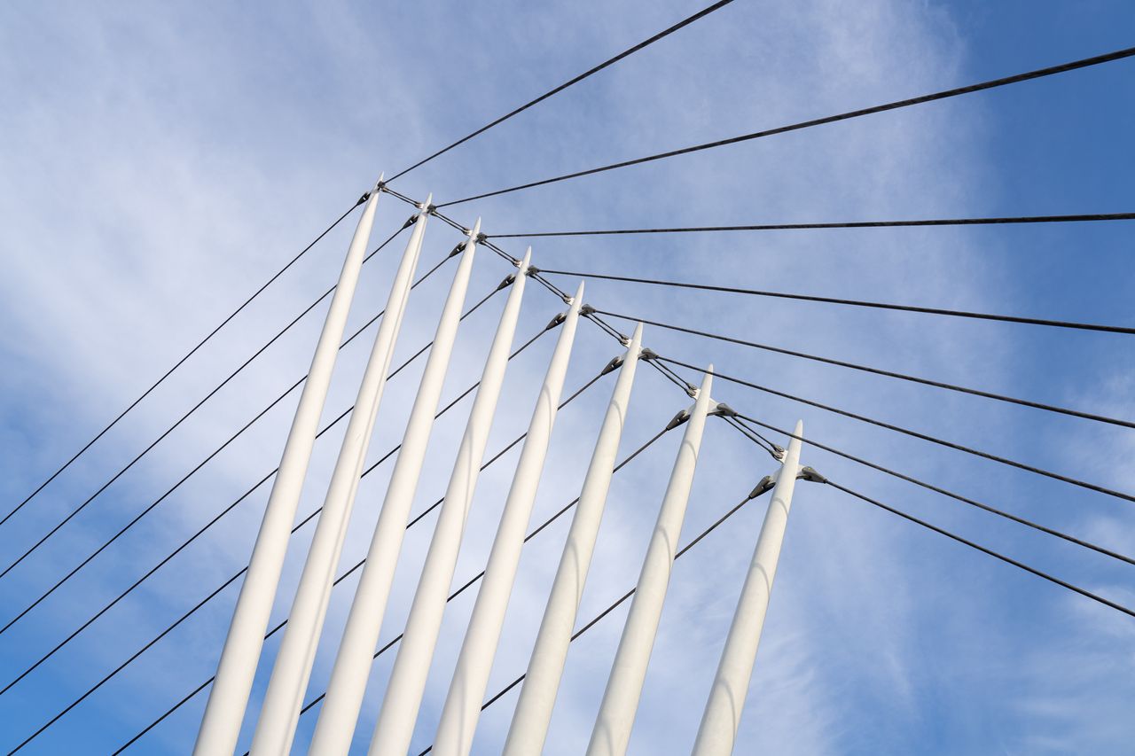 Details of a bridge against a sunny sky taken with the Sony A7R V