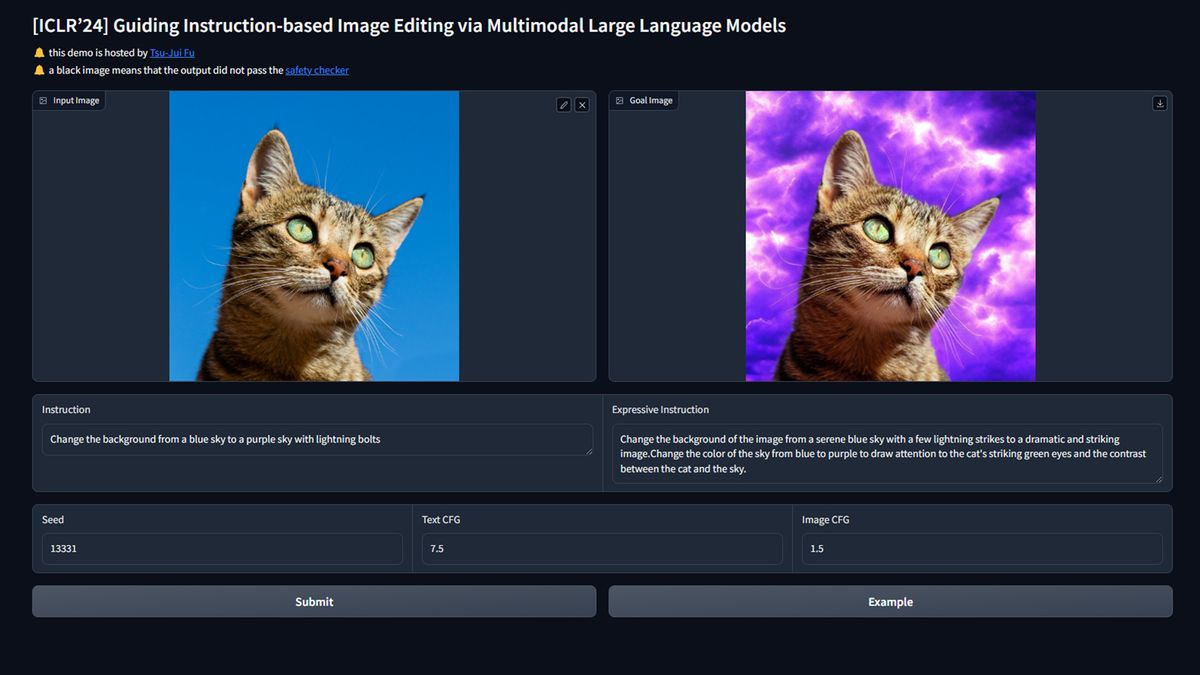 Cat picture lightning background on MGIE