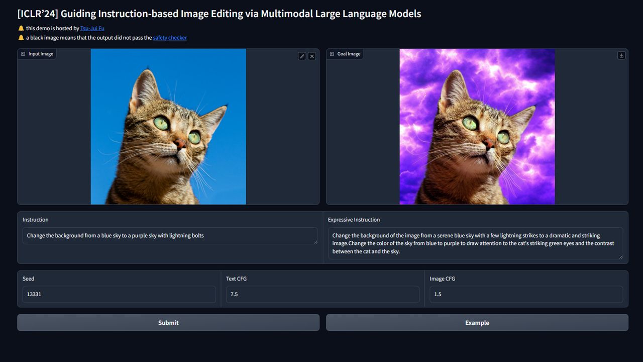 Cat picture lightning background on MGIE