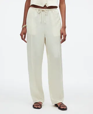 Madewell, Pintucked Slim Pull-On Pants in Satin