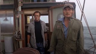 Martin Brody (Roy Scheider) and Quint (Robert Shaw) on boat in Jaws