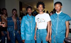 Models wear denim and plain t-shirts at Off-White S/S 2019
