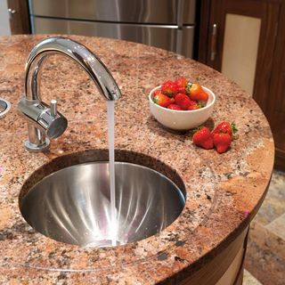 kitchen with prep sink and strawberries