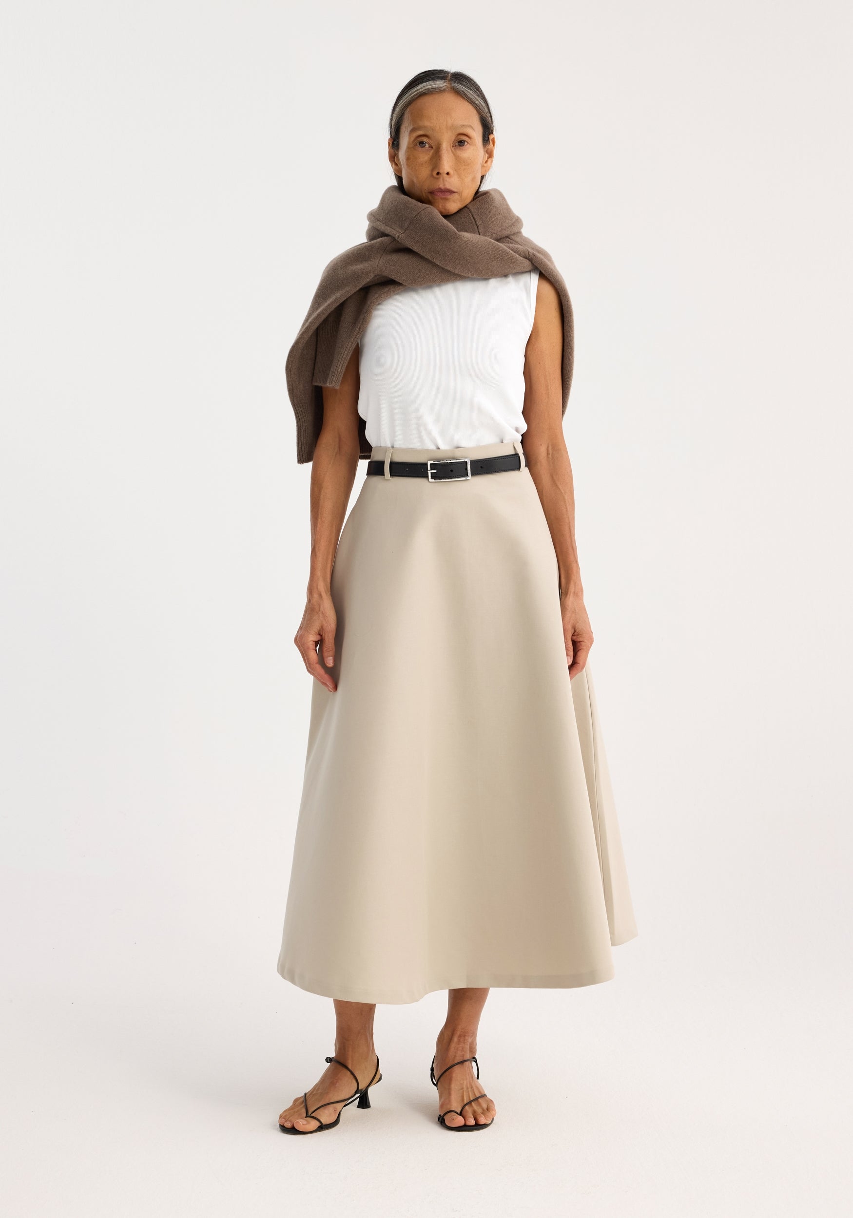 Voluminous A-Line Cotton Skirt | Sand