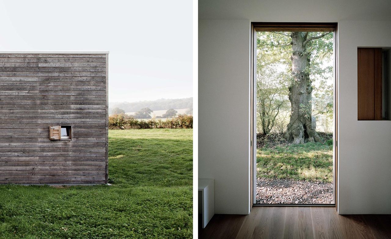 Exterior and interior views of Langlands &amp; Bell&#039;s Kent house studio