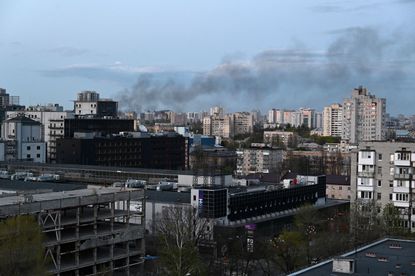 Smoke rises above Kyiv after a Russian strike