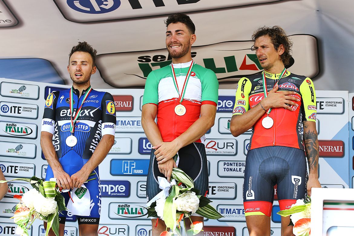 Brambilla, Nizzolo and Pozzato on the podium