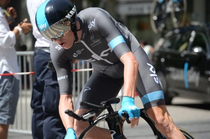 Froome takes a corner at speed