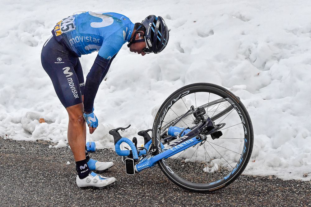 Dayer Quintana recovers from a crash during stage 5 at Paris-Nice