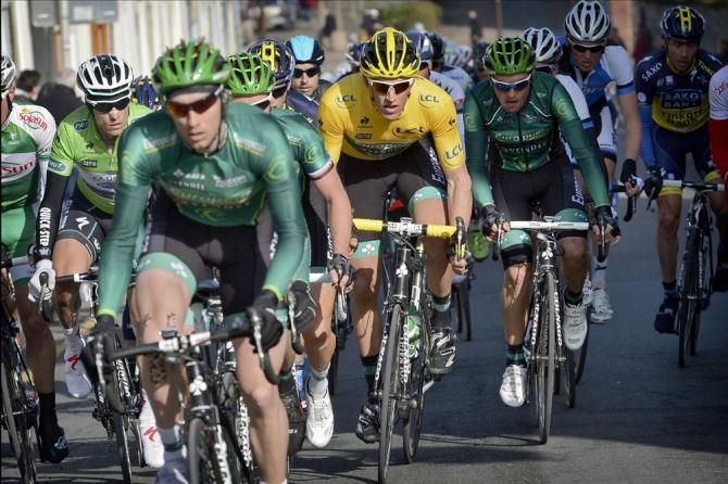 Prologue winner Damien Gaudin (Europcar) resplendent in the leader's yellow jersey.