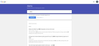 Google Alerts' webpage, with alerts being set up