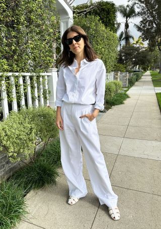 White button-down Everlane outfit