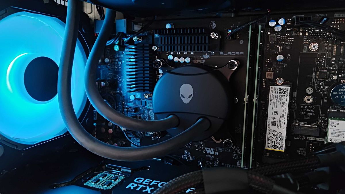 Inside Alienware Aurora R16 with AIO cooler in view