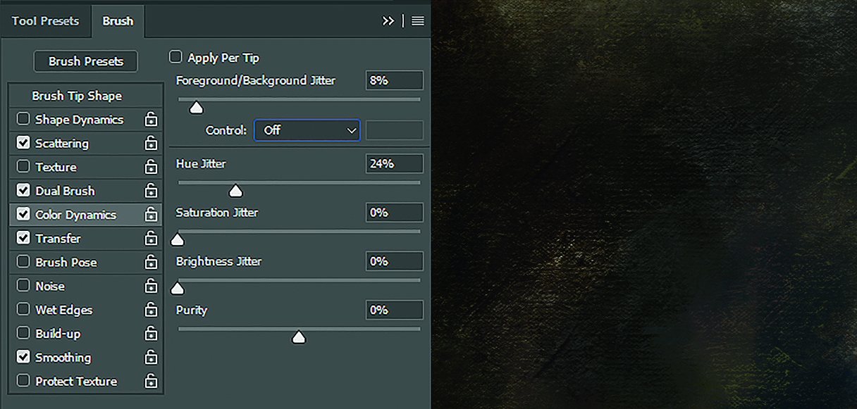 Turn on Color Dynamics [click the icon to enlarge the image]