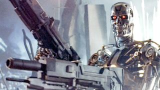 LOS ANGELES - JULY 3: The movie "Terminator 2: Judgment Day", (alt: T2) directed by James Cameron. Seen here, a Series 800 Terminator, holding an M95A1 Phased Plasma Rifle. The year is 2029 A.D. Theatrical wide release July 3, 1991. Screen capture. Paramount Pictures. (Photo by CBS via Getty Images)