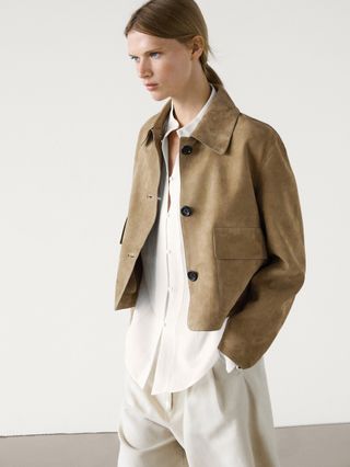 massimo dutti, Split suede leather jacket with pockets