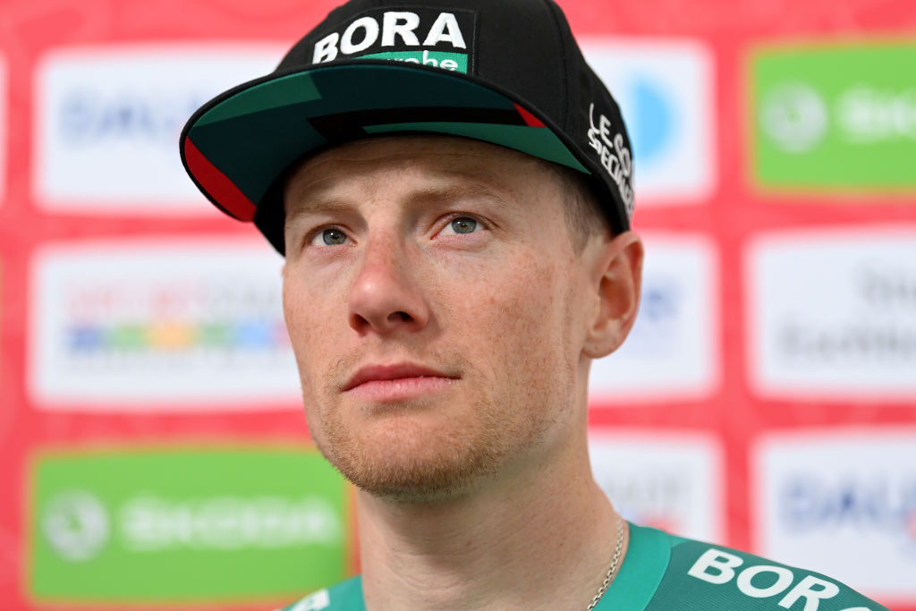 FRANKFURT AM MAIN GERMANY MAY 01 Race winner Sam Bennett of Ireland and Team Bora Hansgrohe meets the media press at podium after the 59th EschbornFrankfurt 2022 a 185km one day race from Eschborn to FrankfurtamMain WorldTour on May 01 2022 in Frankfurt am Main Germany Photo by Stuart FranklinGetty Images