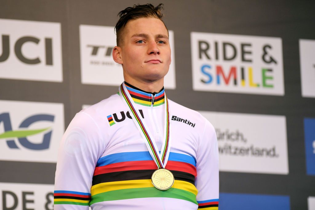 Van der Poel listens to the Dutch national anthem
