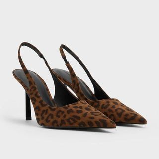 Leopard-Print Pointed-Toe Slingback Pumps - Animal Print Brown