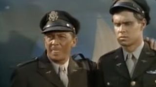 Norman Fell and another man in military uniforms in 12 O'Clock High