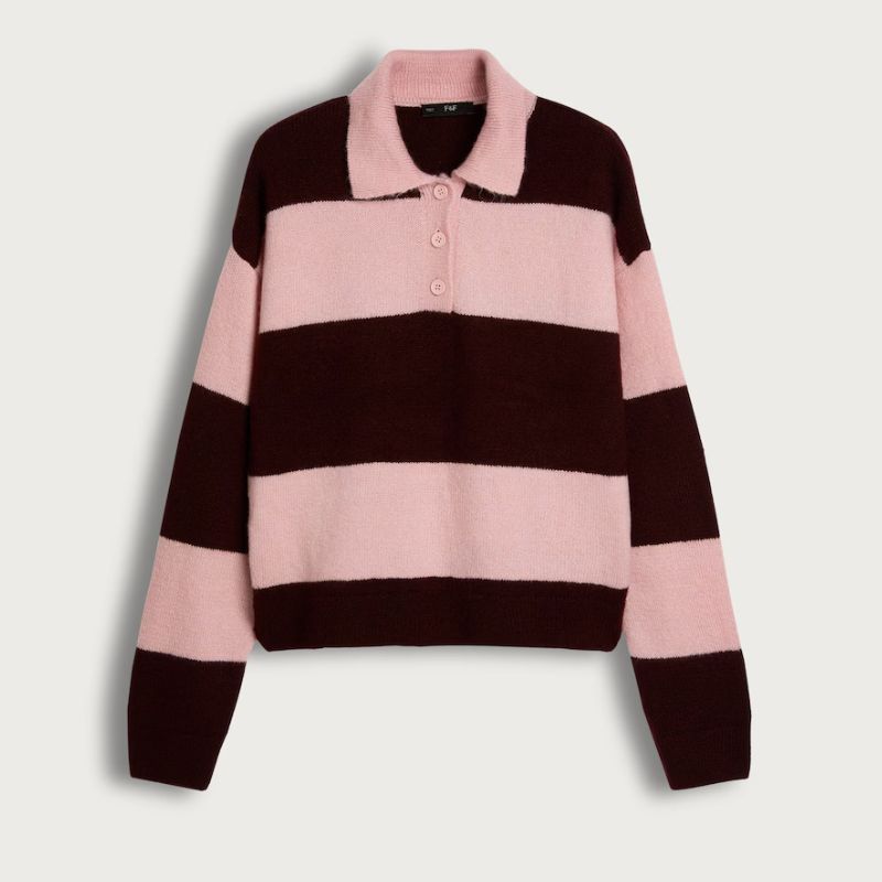 F&amp;amp;F, Knitted Stripe Rugby Shirt in Multi Pink