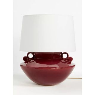 cherry red table lamp with white shade