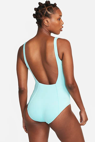 low back swimsuit in blue