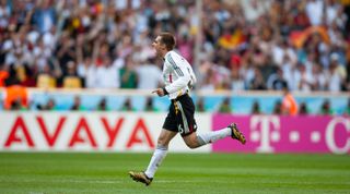 Philipp Lahm of Germany celebrates after scoring his team's first goal against Costa Rica in the opening match of the 2006 FIFA World Cup on 9 June, 2006 in Munich, Germany