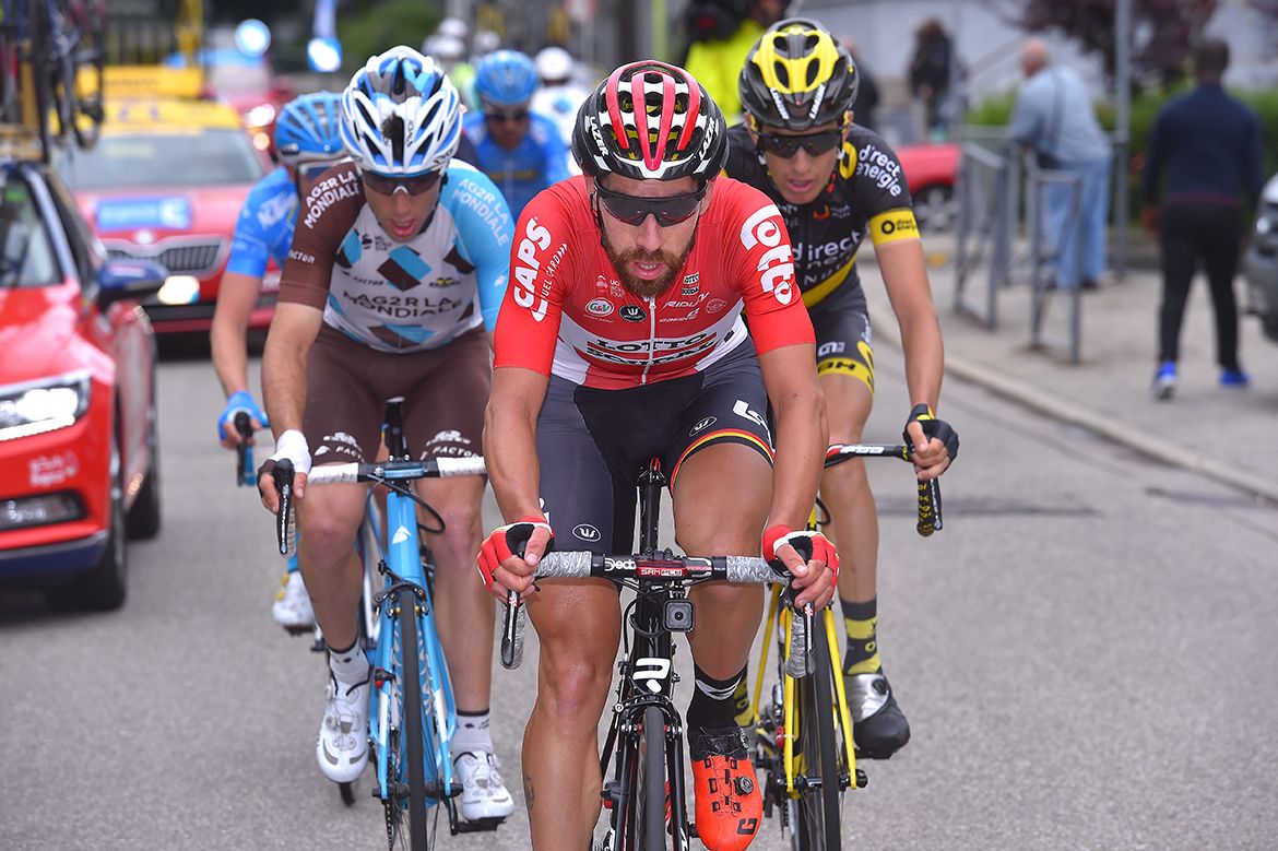 Thomas De Gendt leads the break on the opening stage of the Crit&eacute;rium du Dauphin&eacute;.