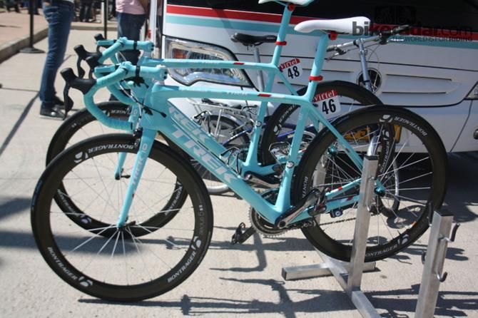 The second generation Trek Madone 7-Series in the striking new colours to celebrate the 100th Tour de France. These are Andreas Kl&ouml;den (46) and Jens Voigt&rsquo;s (48) models.