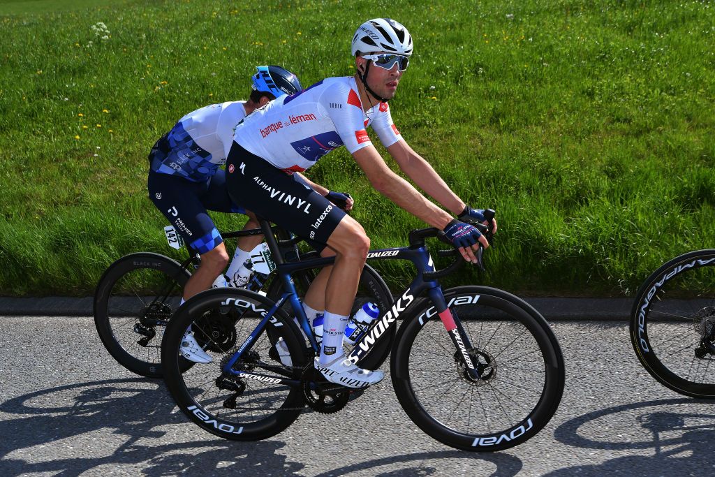 ROMONT SWITZERLAND APRIL 27 Ethan Vernon of United Kingdom and Team QuickStep Alpha Vinyl white best young jersey competes during the 75th Tour De Romandie 2022 Stage 1 a 178km stage from La Grande Beroche to Romont 777m TDR2022 on April 27 2022 in Romont Switzerland Photo by Dario BelingheriGetty Images