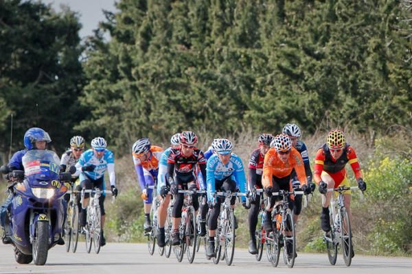 Due to the mountains early on the stage the peloton broke into three small groups. This is the leading group.