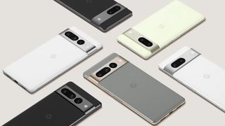 Un rendu presse isométrique des Google Pixel 7 et Pixel 7 Pro