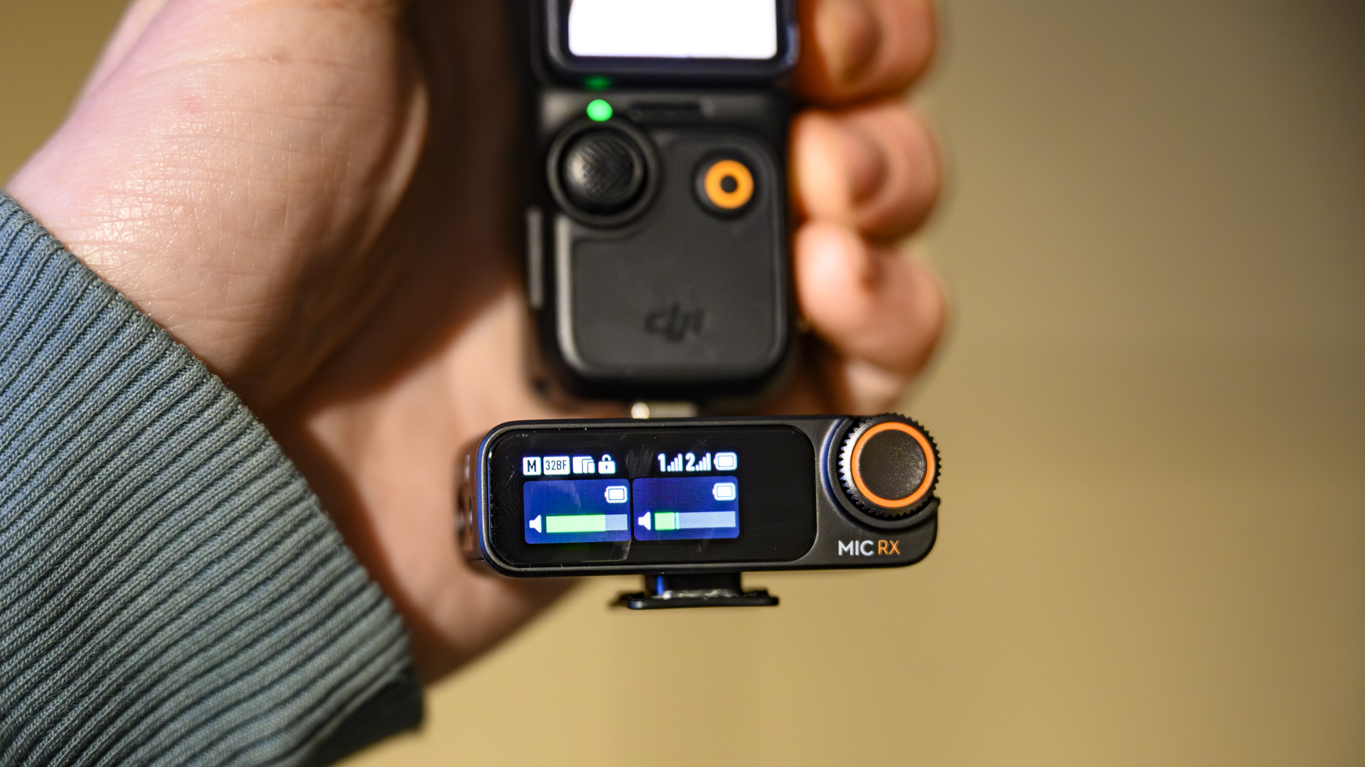 DJI Mic 2 receiver connected to the DJI Osmo Pocket 3