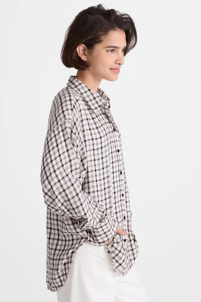 Heathered Flannel Dolman Button-Up Shirt