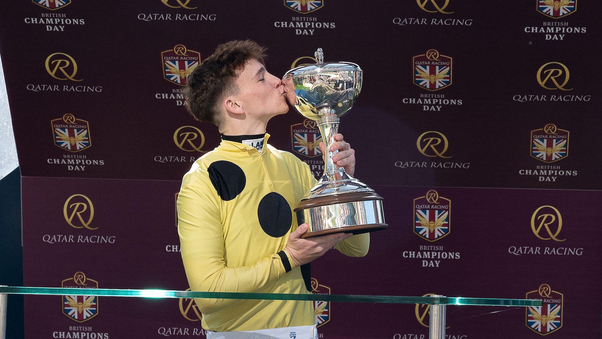 Alamy Live News. 3FW4RGF 17th October, 2026. Billy Loughnane aged 20 is crowned Champion Jockey at the Qatar Racing British Champions Day 2026. Credit: Maureen McLean/Alamy Live News