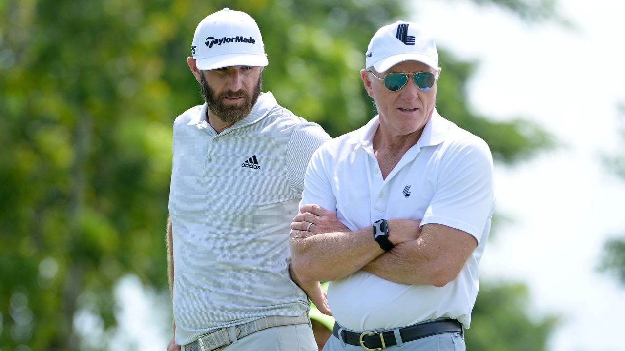 Dustin Johnson and Greg Norman at the 2022 LIV Golf Bangkok tournament