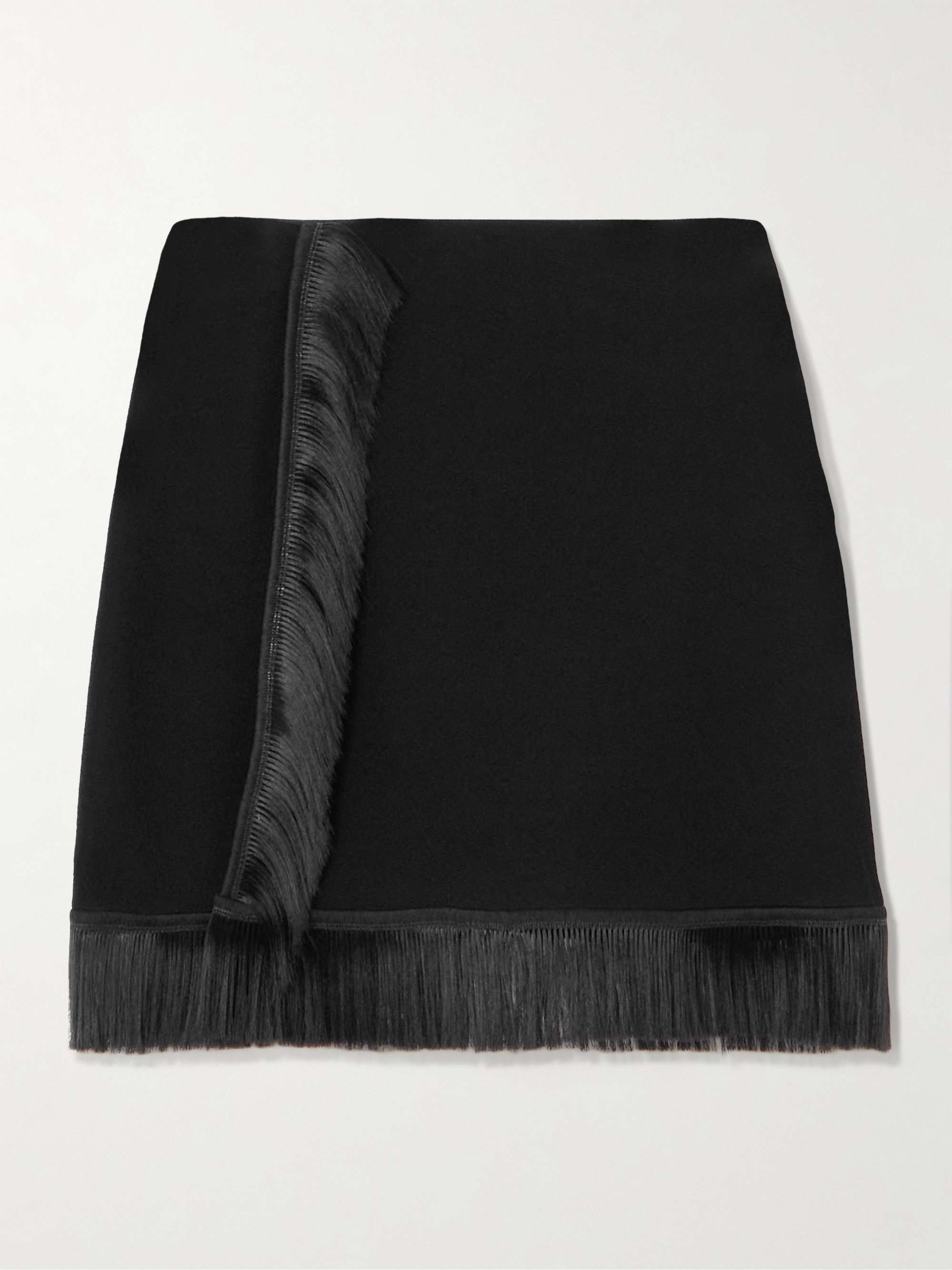 Fringed Wrap-Effect Crepe Mini Skirt