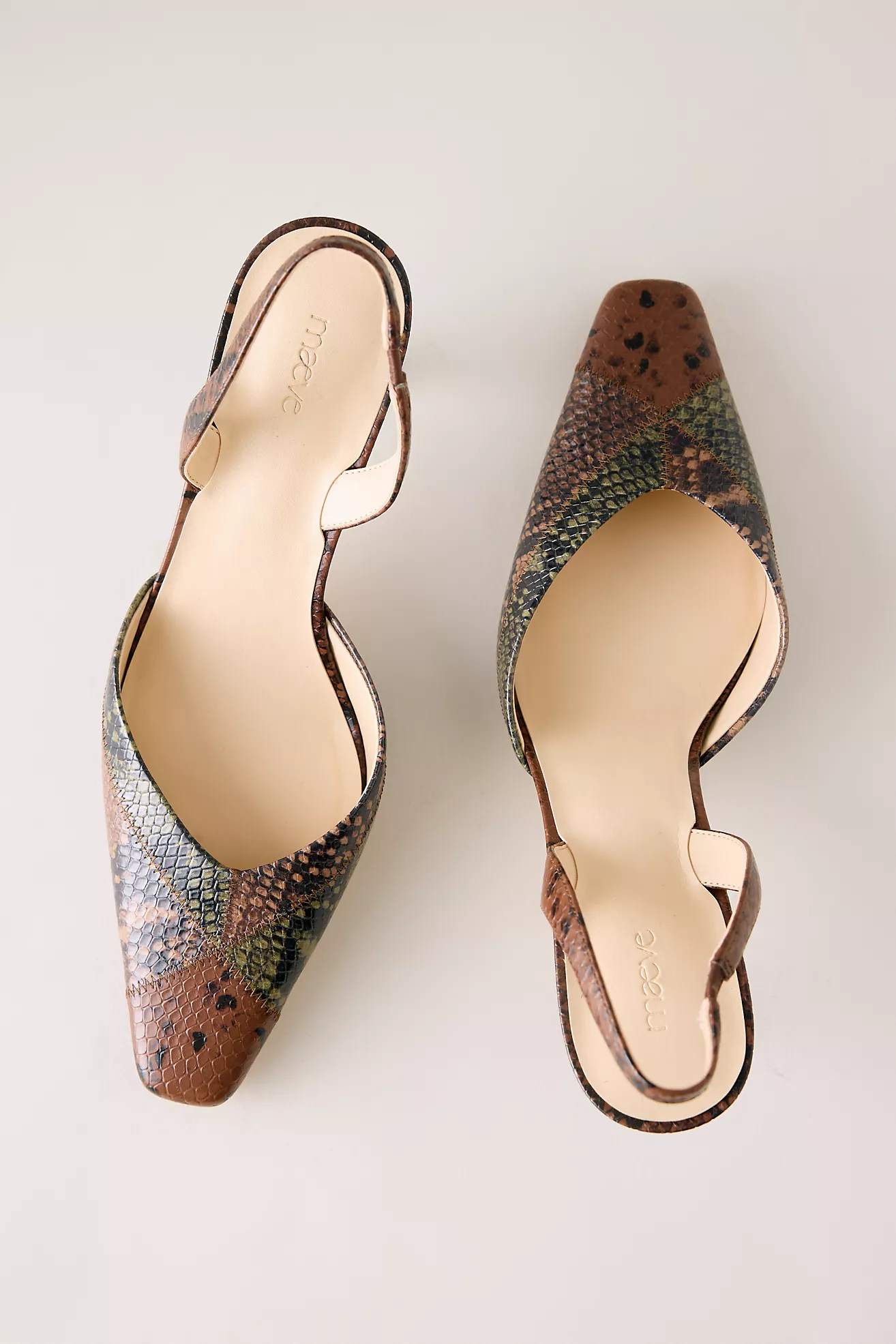 Maeve Embossed Snake Print Leather Slingback Heels